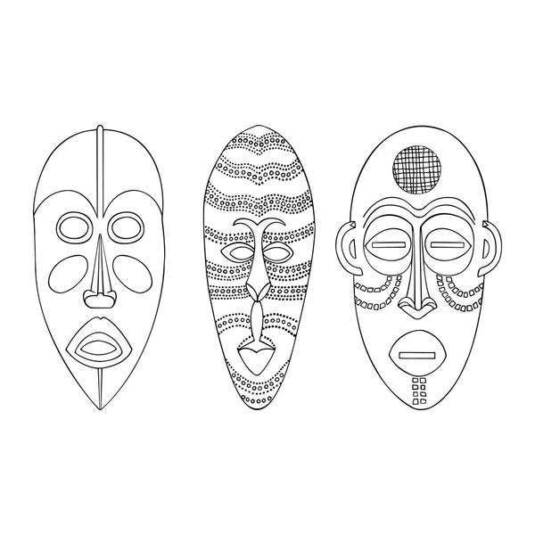 Afrikanische Maske Handgezeichnete Afrikanische Stammesmasken Vektor Illustration Auf Weißem Hintergrund — Stockvektor