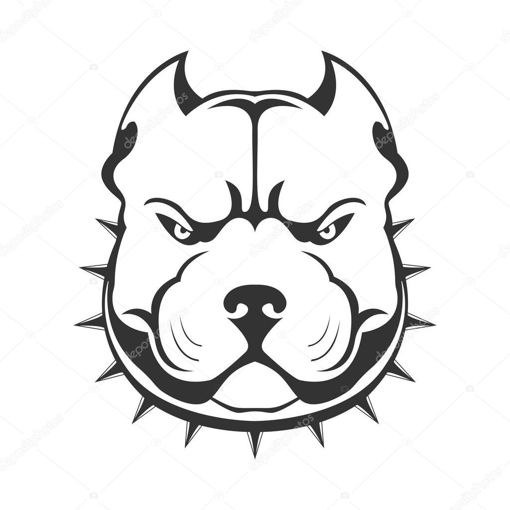 American bully emblem. Bully dog's head in collar with spikes isolated on white.