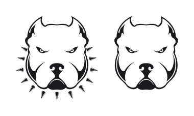 Amerikan zorba logosunu görmeniz gerekir. Köpek baş zorba bir yaka beyaz zemin üzerine dikenli içinde. Logo tasarım için öğe. Vektör çizim.