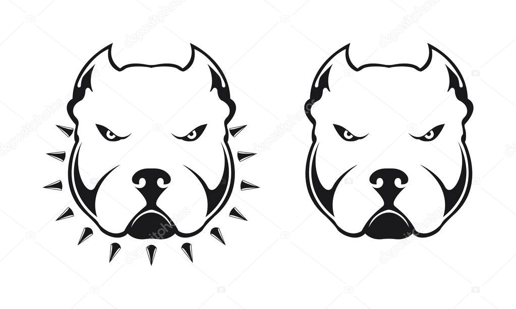 American bully logo. Dog head bully in a collar with spikes on white background. Logo element for design. Vector illustration.