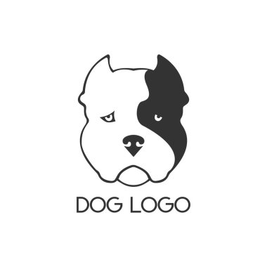 Köpek logosunu görmeniz gerekir. Köpek suratı için tasarım beyaz arka planda siyah nokta ile. Vektör.