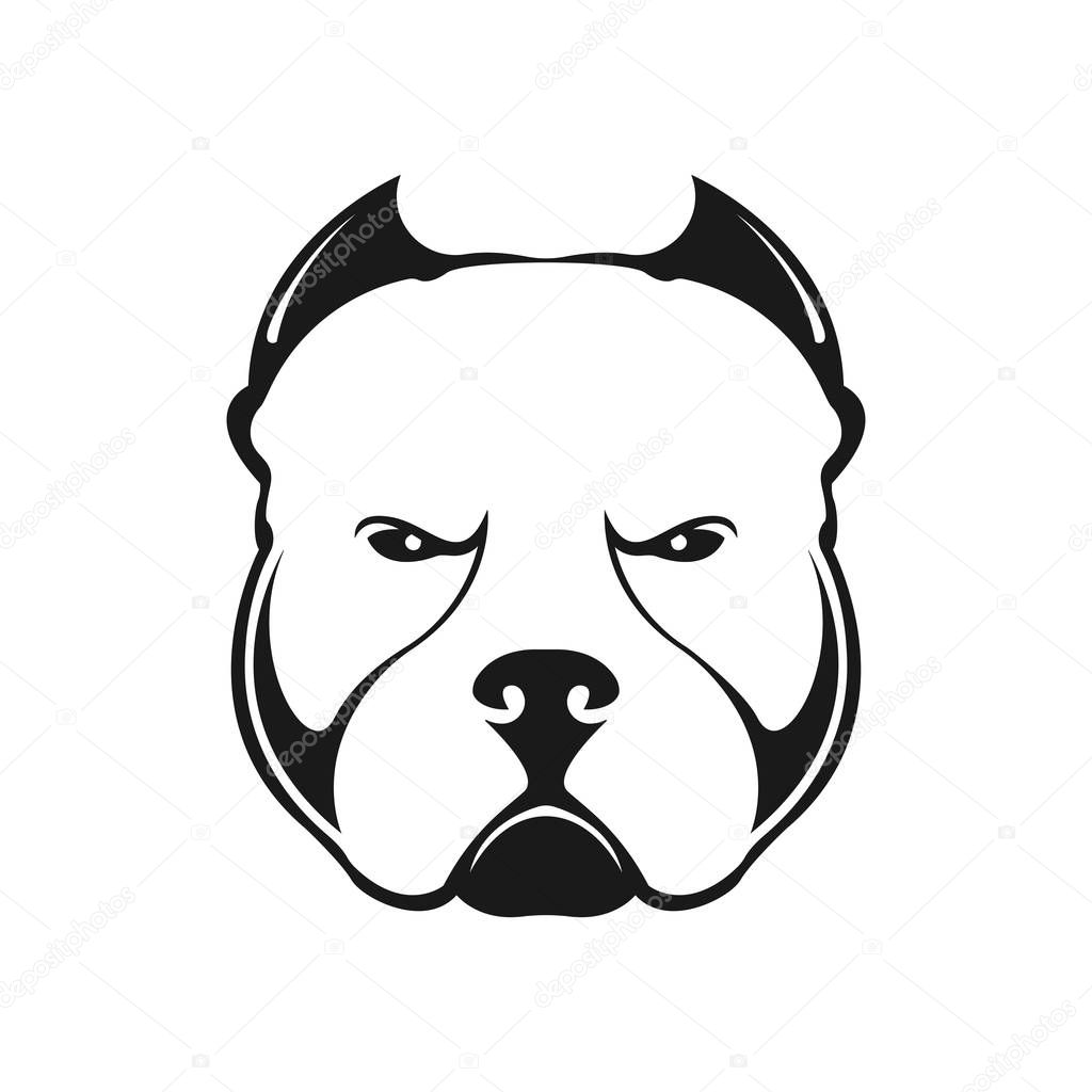 American bully dog logo on white background. Black and white portrait of a dog. Vector.