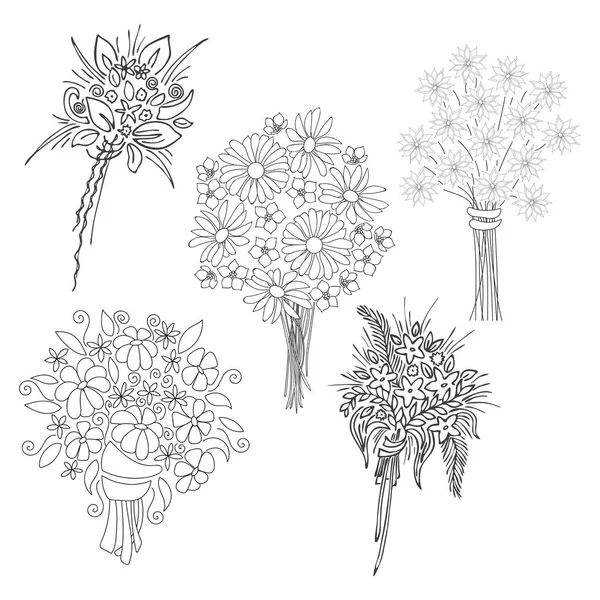 Ustaw Ręcznie Rysowane Bukiety Kwiatów Wektor Ilustracja Białym Tle — Wektor stockowy