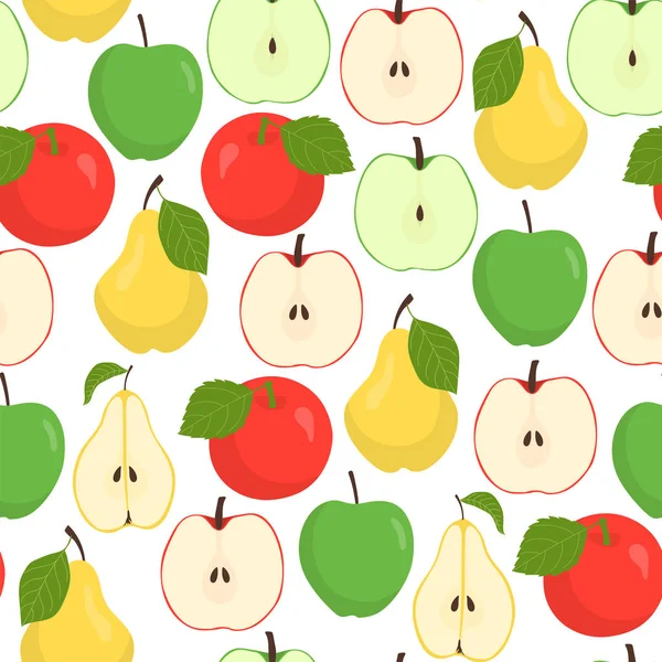 Beyaz arka plan üzerinde elma ve armut ile Meyve desen. Vektör çizimi.