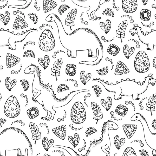 Cartoon Dinosaurs Seamless Pattern Cute Dino Background Kids Hand Drawn — Stock Vector