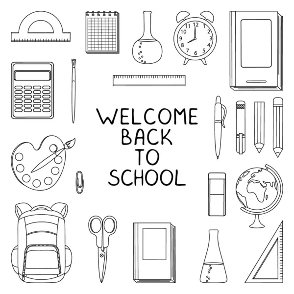 School Line Icons Welcome Back School Vector Illustration — Stock Vector