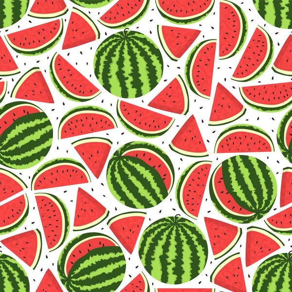 Watermelon Seamless Pattern Whole Sliced Ripe Juicy Watermelons Watermelon Seeds — Stock Vector