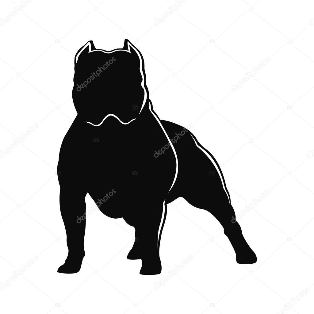 Dog breed American bully. Dog silhouette isolated on white background.