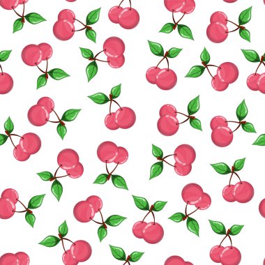 Beyaz arka planda kiraz dikişsiz desen. Renkli meyve arka plan.