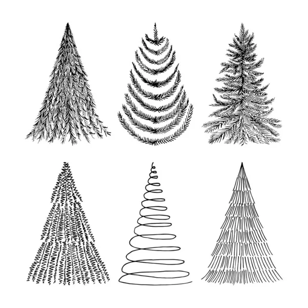 El çizimi Noel ağaçları. Vektör çizimi çizimi.