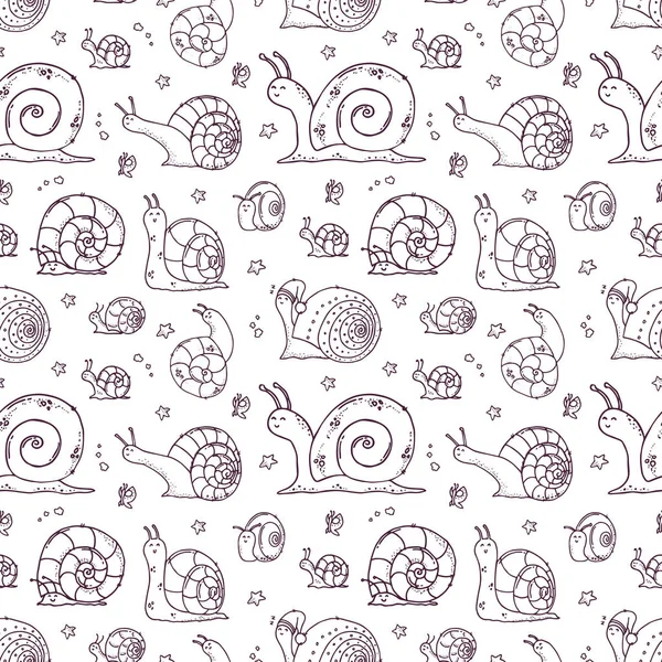 在白色背景上的可爱蜗牛无缝图案 — 图库矢量图片
