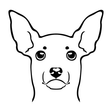 Oyuncak teriyer köpek amblemi. Köpek kafası logosu. Siyah ve beyaz vektör çizimi.