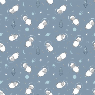 Uzayda kusursuz desenli bir koyun. Uzayda elle çizilmiş hayvanlar.