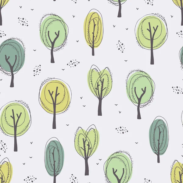 Χειροποίητα Δέντρα Χωρίς Ραφή Μοτίβο Στυλ Doodle — Διανυσματικό Αρχείο