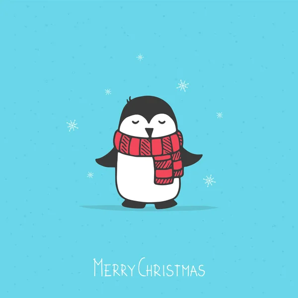 Merry Christmas Greeting Card Funny Penguin — Stock Vector