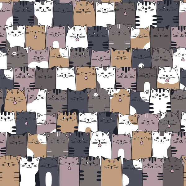 Kittens Seamless Pattern Cartoon Style Drawn Seamless Background Funny Cats — Stock Vector