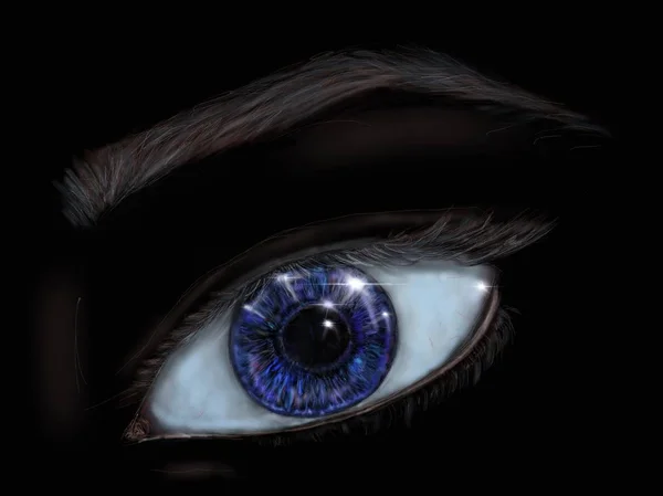 The blue eye on the black background, digital hand drawn picture.