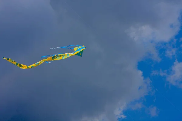 Cerf Volant Peint Ukrainien Jaune Bleu Ornement Isoler Sur Ciel — Photo