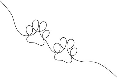 Beyaz arka planda siyah çizgili köpek pençesi izleri.