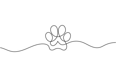 Beyaz arkaplanda tek çizgi köpek pençesi izi