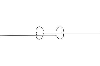 Yatay çizgili beyaz arkaplan merkezli bir köpek kemiğinin tek bir siyah çizimi