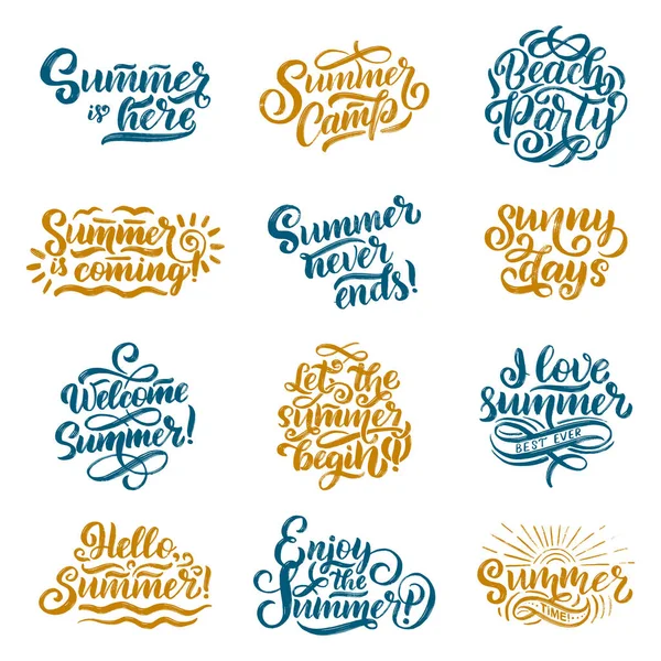 Summer 'la ilgili harflerle çizilmiş vektör eli. Seyahat acentesi için el yazısı, plaj partisi. Kartpostal, tişört veya poster için harika bir tasarım..