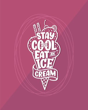 Dondurma hakkında el yazısı kompozisyonu. Komik sezon sloganı. Yaz modası için izole kaligrafi alıntısı, plaj partisi. Pankart, kartpostal, baskı ya da poster için harika bir tasarım. Vektör illüstrasyonu