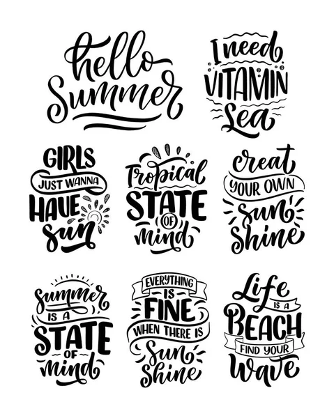 Sada Ručně Kreslenými Písmeny Summer Legrační Slogany Sezóny Izolované Kaligrafie — Stockový vektor