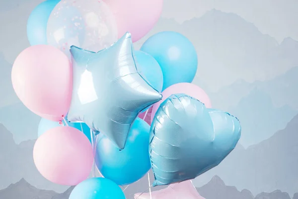 Blå Och Rosa Ballonger Studio Närbild Bild — Stockfoto