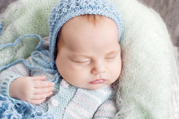 Portrait Sleeping Newborn Baby Boy Close Image — Stock Photo, Image