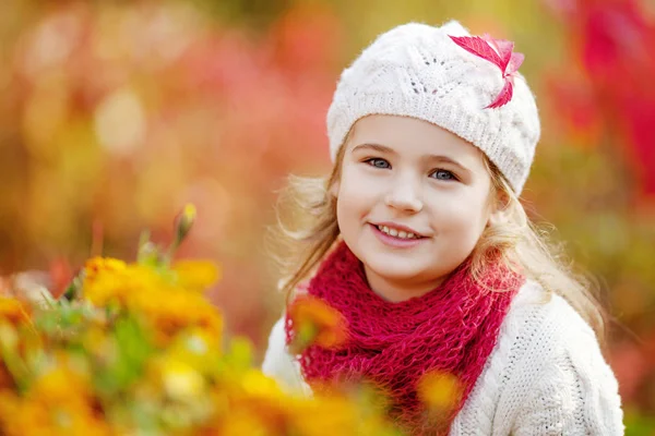 Rozkošná Holčička Venku Krásný Podzimní Den Podzimní Aktivity Pro Děti — Stock fotografie