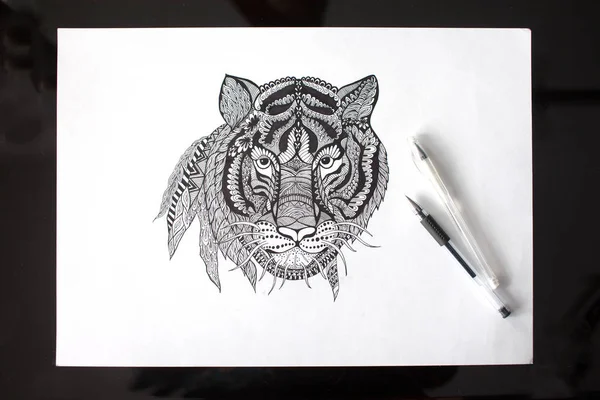 Tiger. Photo of pencil drawing illustration — Stock Photo, Image