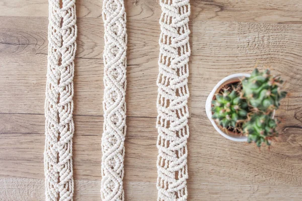 Modello Macrame Fatto Mano Vicino Filati Cotone Naturale Cintura Elegante — Foto Stock