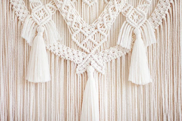 Närbild Handgjorda Macrame Textur Mönster Eco Vänlig Modern Stickning Diy — Stockfoto