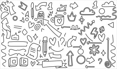 El çizimi çocuksu komik basit vektör çizimleri