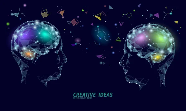 Concetto di business intelligente del QI del cervello umano. E-learning nootropic supplemento di droga braingpower. Brainstorm idea creativa progetto lavoro basso poligonale vettore illustrazione — Vettoriale Stock