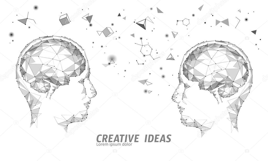 Human brain IQ smart business concept. E-learning nootropic drug supplement braingpower. Brainstorm creative idea project work low poly polygonal vector illustration