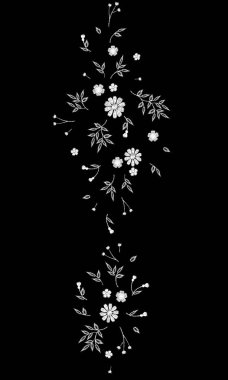 Küçük alan çiçek gerçekçi nakış. Yabani otlar papatya tekstil dekorasyon siyah moda geleneksel vektör çizim vintage tasarım şablonu yazdırın. Sorunsuz sınır davranışıydı süsleme