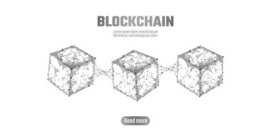 Blockchain küp zinciri sembolü kare kod büyük veri akışı bilgilerini. Gri beyaz tarafsız tanıtım stili. Cryptocurrency finans bitcoin iş kavramı vektör çizim arka plan şablonu