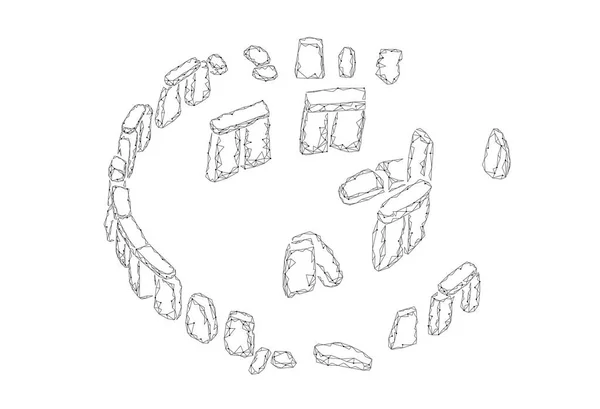 Stonehenge banner geometrico a basso poli. Analisi dei calcoli storici del solstizio d'estate tecnologia della scienza poligonale. Wireframe bianco architettura pietra viaggi turismo Inghilterra Regno Unito vettore illustrazione — Vettoriale Stock