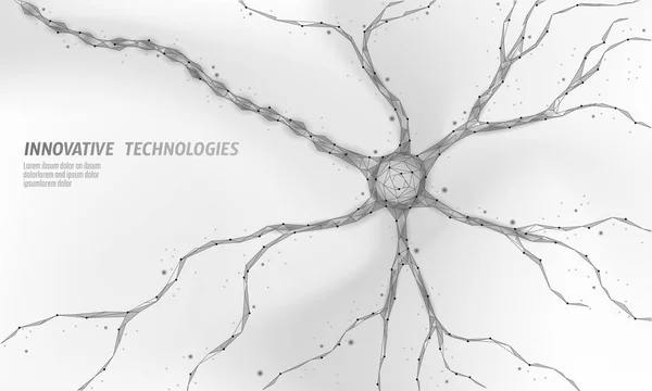 Lidského neuronu nízké poly anatomie koncept. Umělé neuronové sítě technologie vědecké medicíny cloud computingu. AI systém 3d abstraktní biologie. Polygonální bílá neutrální pozadí vektorové ilustrace — Stockový vektor