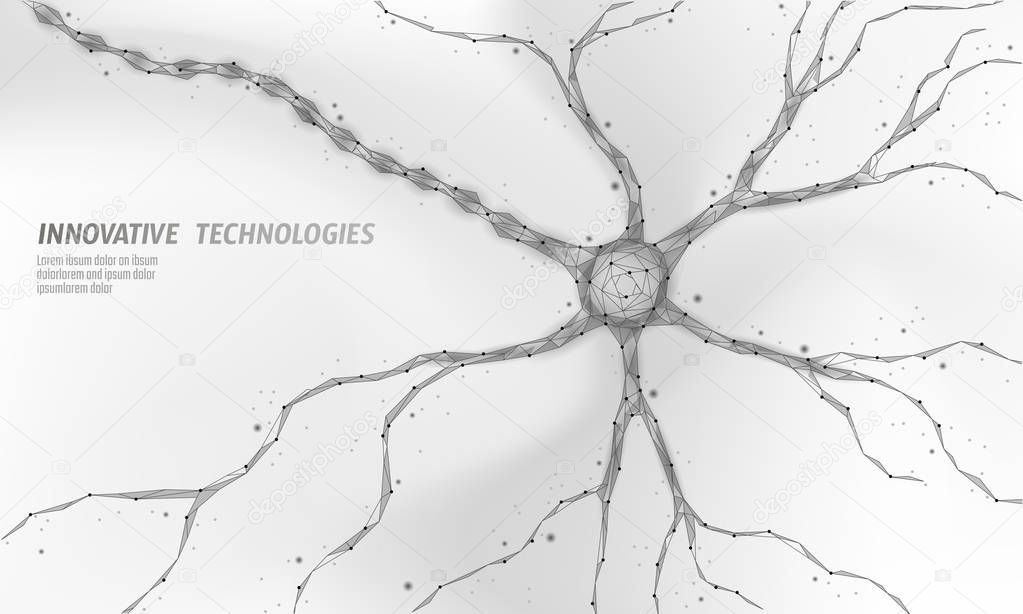 Human neuron low poly anatomy concept. Artificial neural network technology science medicine cloud computing. AI 3D abstract biology system. Polygonal white neutral background vector illustration