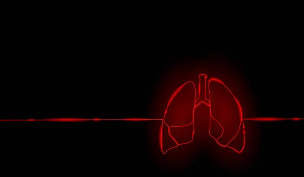 Silueta de pulmones humanos anatómicos de línea única y continua. Medicina saludable contra el tabaquismo concepto diseño mundo no tabaco día neón rojo tuberculosis un bosquejo esquema dibujo vector ilustración — Archivo Imágenes Vectoriales