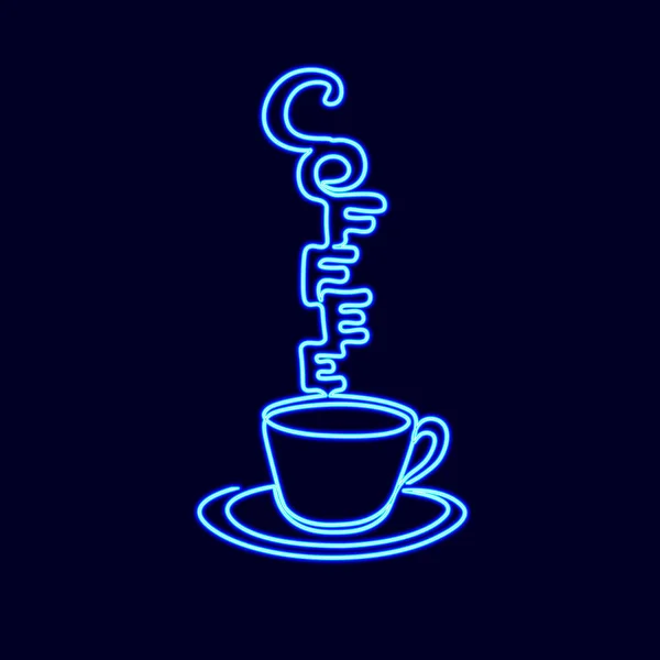 Signo de neón línea continua única art. taza de café taza de té café de la mañana bebida caliente silueta concepto diseño un bosquejo esquema luz banner vector ilustración — Vector de stock