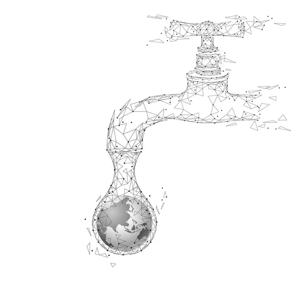 Opslaan van water laag poly concept. Veelhoekige driehoek ecologie planeet Oceaan Zee veiligheid banner. Water kraan drop lek fix aard globale milieu zorg wereld dag wit neutraal grijze vectorillustratie — Stockvector