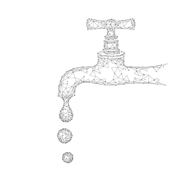 Economize água conceito poli baixo. Triângulo poligonal ecologia planeta oceano mar segurança bandeira. Água torneira gota vazamento corrigir natureza global ambiente cuidado mundo dia branco neutro cinza vetor ilustração — Vetor de Stock