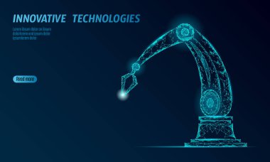 Robot kol düşük poli manipülatör. Bölümü derleme üçgen şekli oluşturun. Poligonal bağlı noktalar 3d render robot yapay makine yenilik teknoloji el vektör çizim