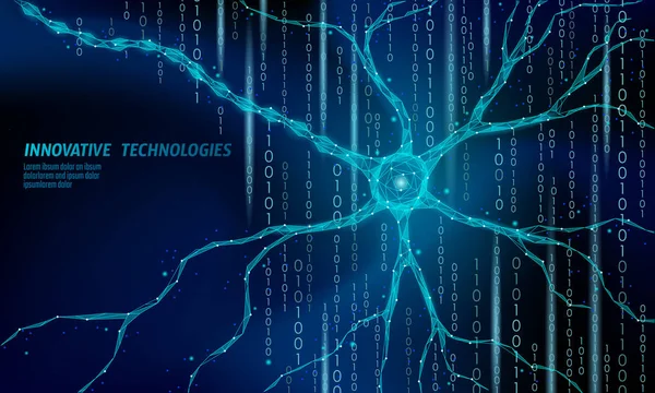 Neurone humain concept d'anatomie basse poly. Technologie des réseaux neuronaux artificiels médecine informatique en nuage. Système de biologie abstraite AI 3D. Illustration vectorielle lumineuse bleue polygonale — Image vectorielle