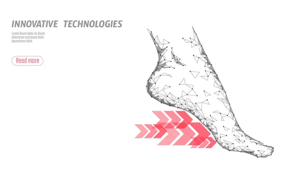 Cipő technológia tudomány fitness rugalmasság. Emberi női fitness láb, talp gyorsan futtatni a nyilak. Alacsony poly futurisztikus sokszögű sport cipő design. Vektoros illusztráció fehér — Stock Vector