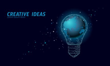 Dünya Earth Hour ampul kavramı. Poligonal gece alan yıldız koyu mavi gökyüzü düşük poli lamba gezegen dünya harita Eko ekoloji çevre elektrik yeşil enerji güç afiş vektör çizim Kaydet